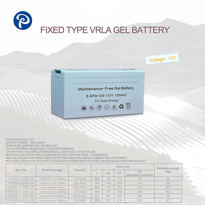 12V Solar Acid-Gel Battery 65AH-250AH