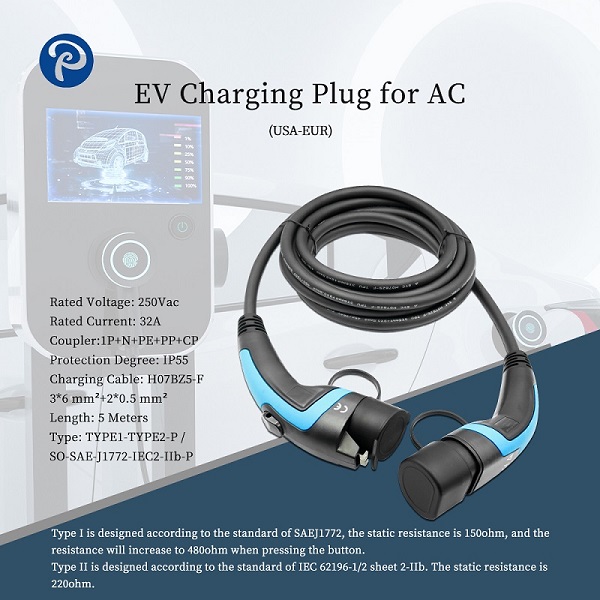 EV Charging Plug for AC  TYPE1-TYPE2-1P